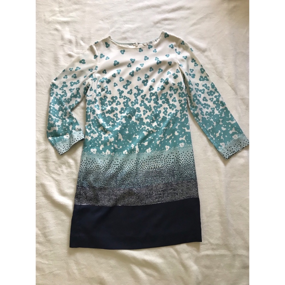 Boden Silk Floral Blue and Teal Shift Dress